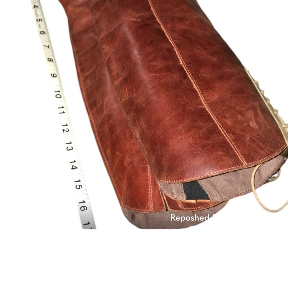 Anthropologie Holding Horses red leather high knee boots front tie sz 39 - Picture 9 of 11